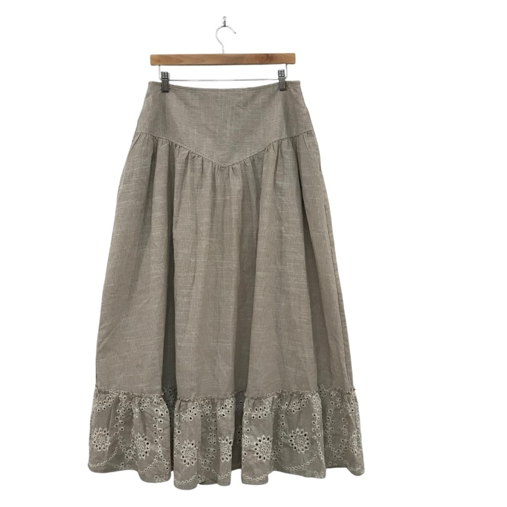 Laffaire Los Angeles Maxi Skirt Womens Large Embroidered Brown White Cotton - Picture 2 of 7